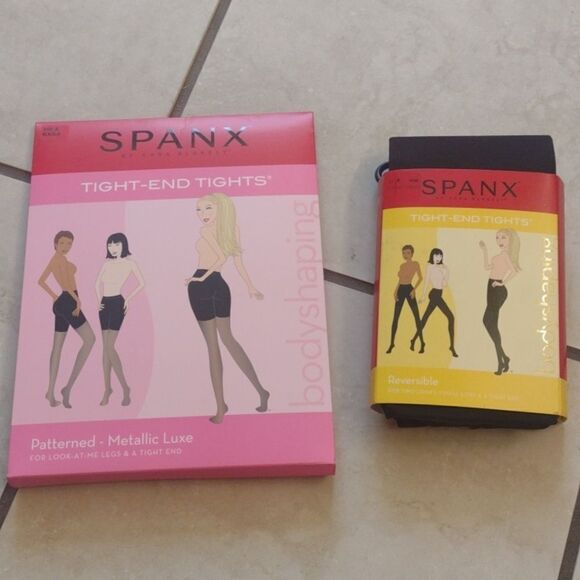 Lot of 2 Spanx Tights One Reversible black and brown And One Metallic shimmer A - Picture 2 of 10